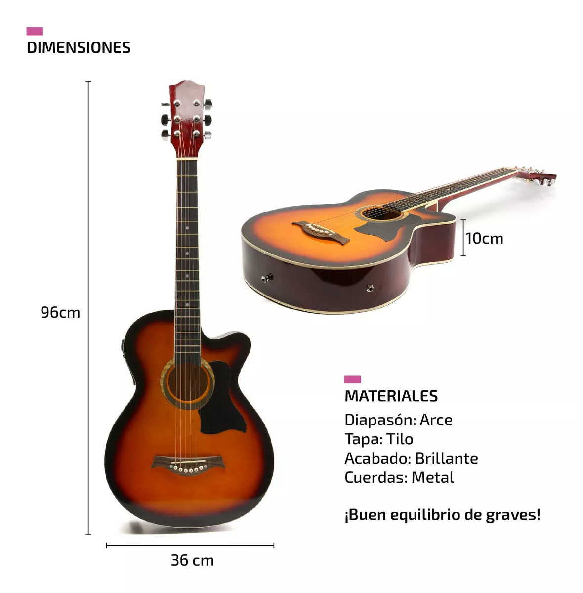 Guitarra Electroacústica 38” Naranja - Diapasón de Arce, Equalizador Integrado y Accesorios Incluidos para Músicos Modernos