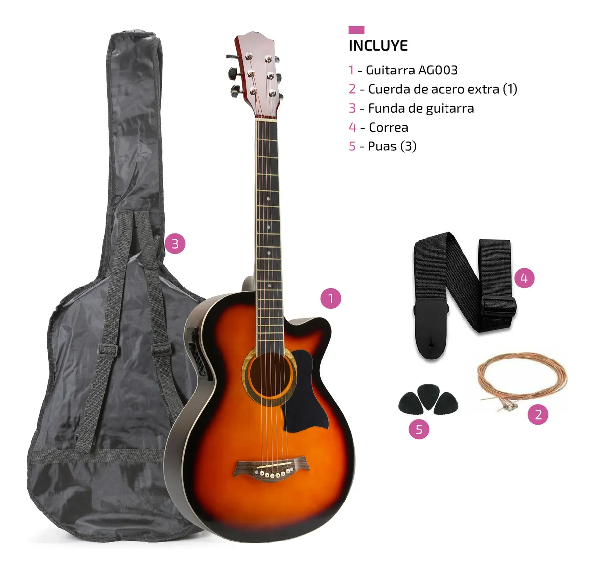 Guitarra Electroacústica 38” Naranja - Diapasón de Arce, Equalizador Integrado y Accesorios Incluidos para Músicos Modernos