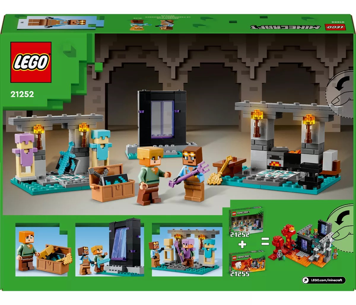 LEGO® Minecraft® La Armería 21252; juguete para niños 7+; Contiene minifiguras de los personajes Minecraft® Alex y el armero