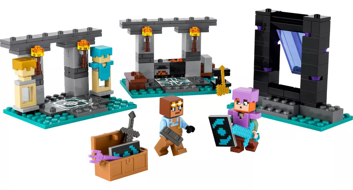 LEGO® Minecraft® La Armería 21252; juguete para niños 7+; Contiene minifiguras de los personajes Minecraft® Alex y el armero