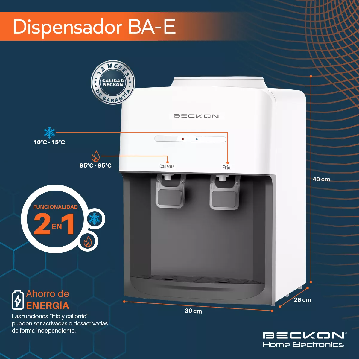 Dispensador De Agua Garrafón Beckon Despachador De Mesa Termoeléctrico 2 Funciones Enfriador Calentador De Agua 2 Tomas Para Garrafón De Hasta 20l 127v Water Dispenser
