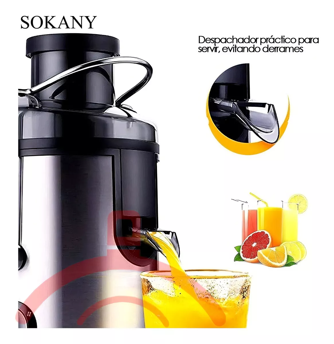 Extractor De Jugos Automatico Frutas Y Verduras Sokany-4000 Home De Frutas Y Verduras De Alta Calidad Versión Mejorada Motor Potente De 800w Cuerpo De Acero Lnoxidable304 1600ml De Gran Color Plateado