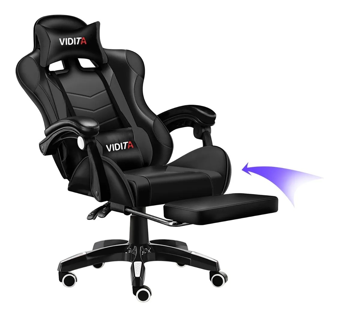 Silla Gamer Vidita GX2000 Vidita Vidita ergonómica negra con tapizado de poliuretano