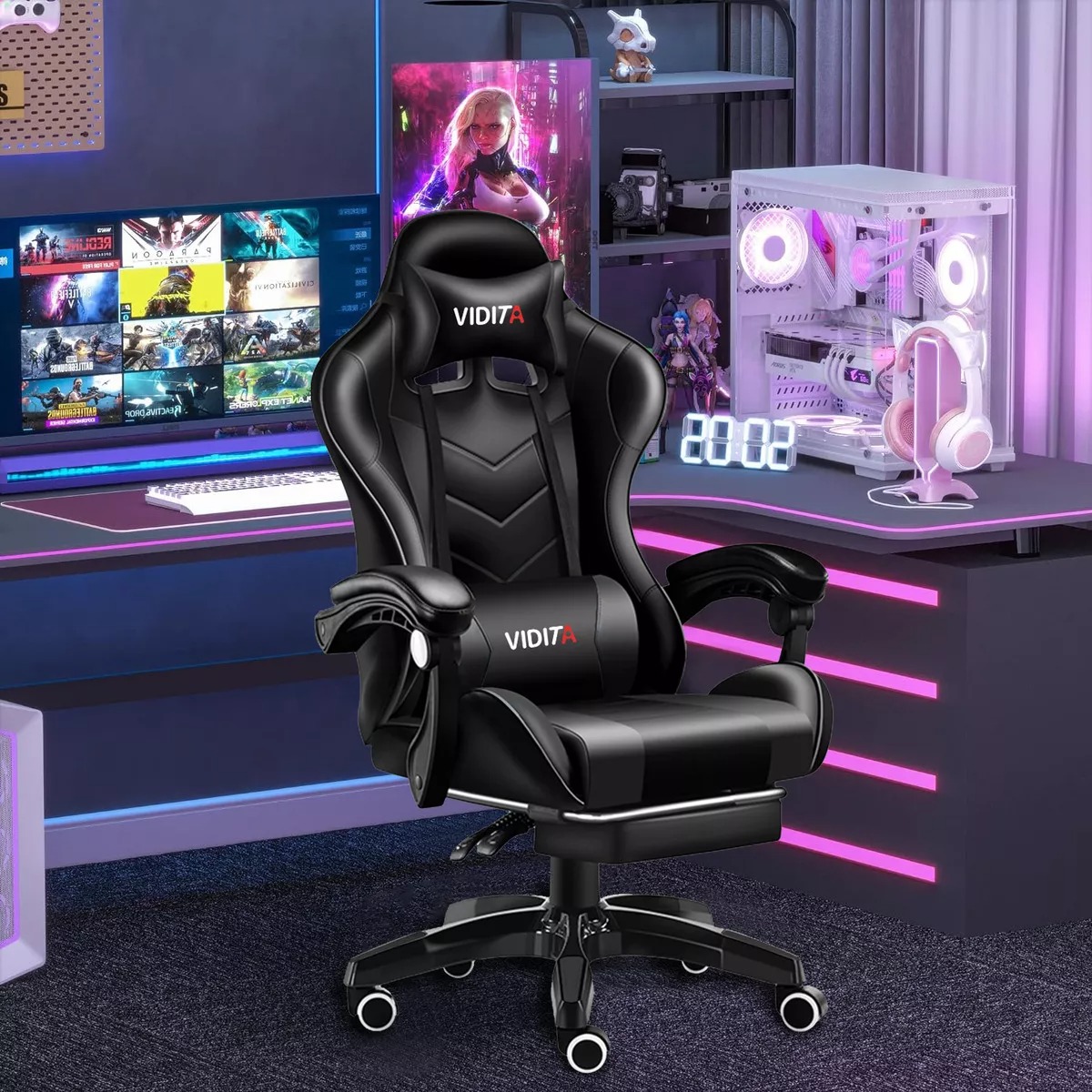 Silla Gamer Vidita GX2000 Vidita Vidita ergonómica negra con tapizado de poliuretano