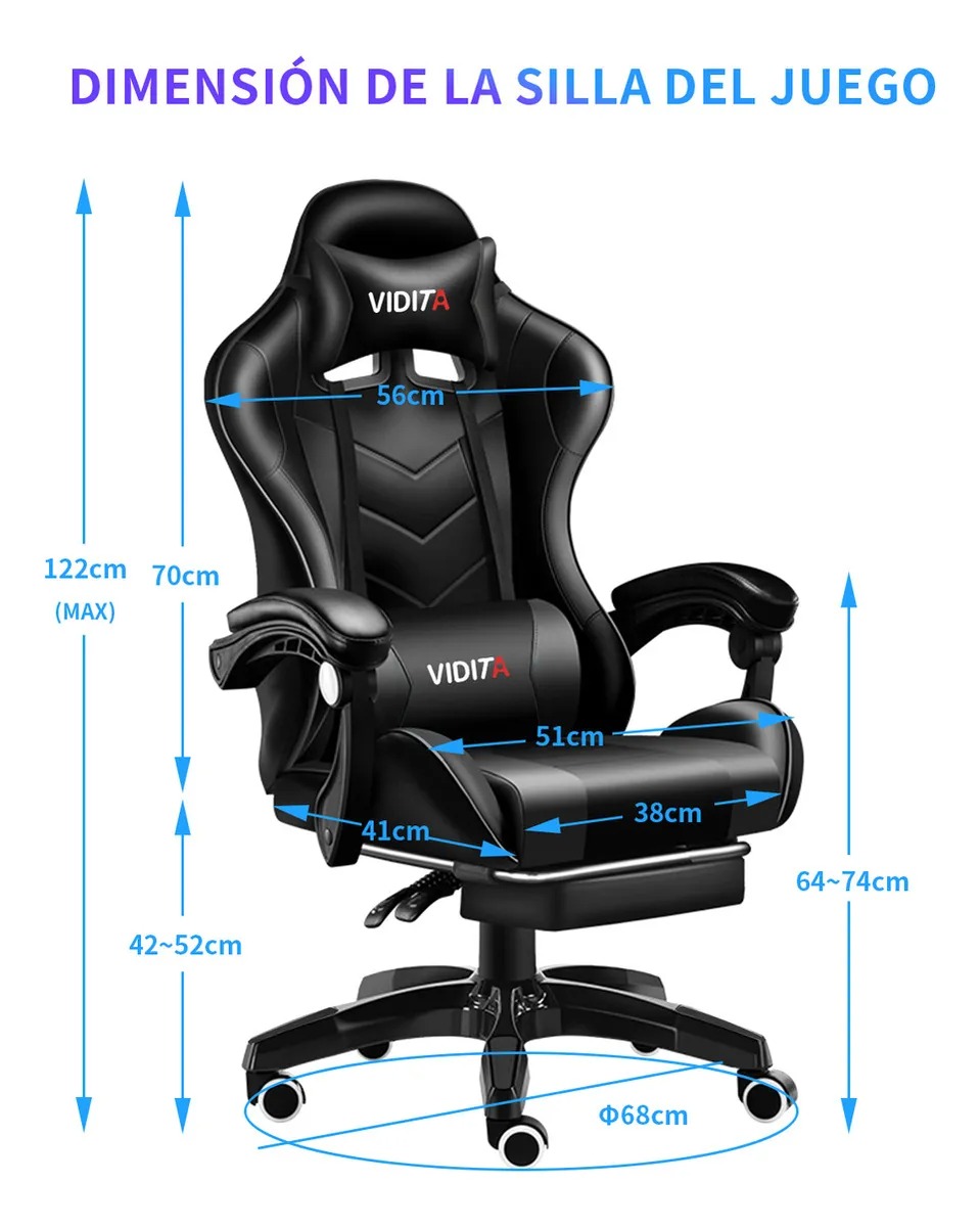 Silla Gamer Vidita GX2000 Vidita Vidita ergonómica negra con tapizado de poliuretano