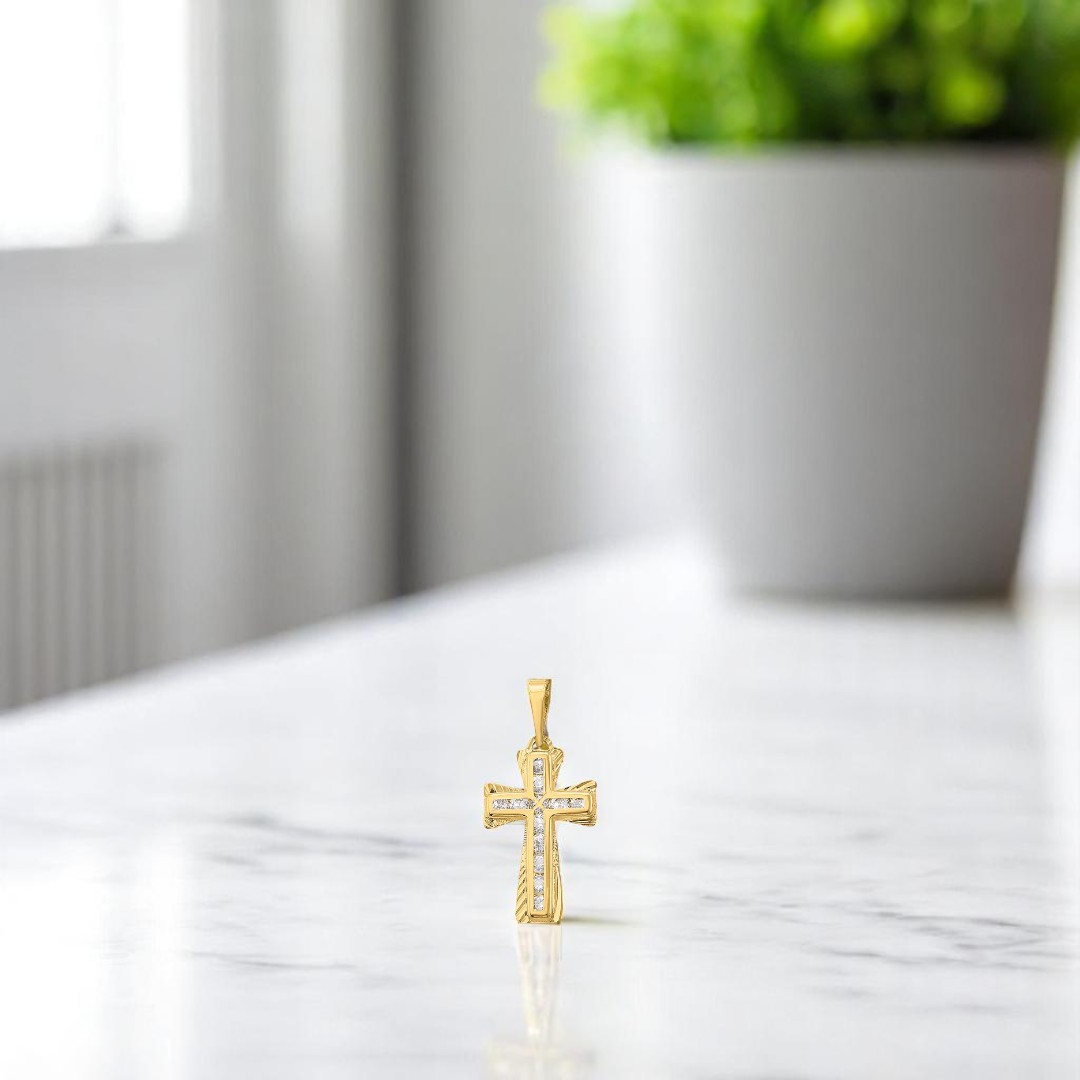 Cruz Diamantada Con Zirconias Oro 10 Kilates + Obsequio