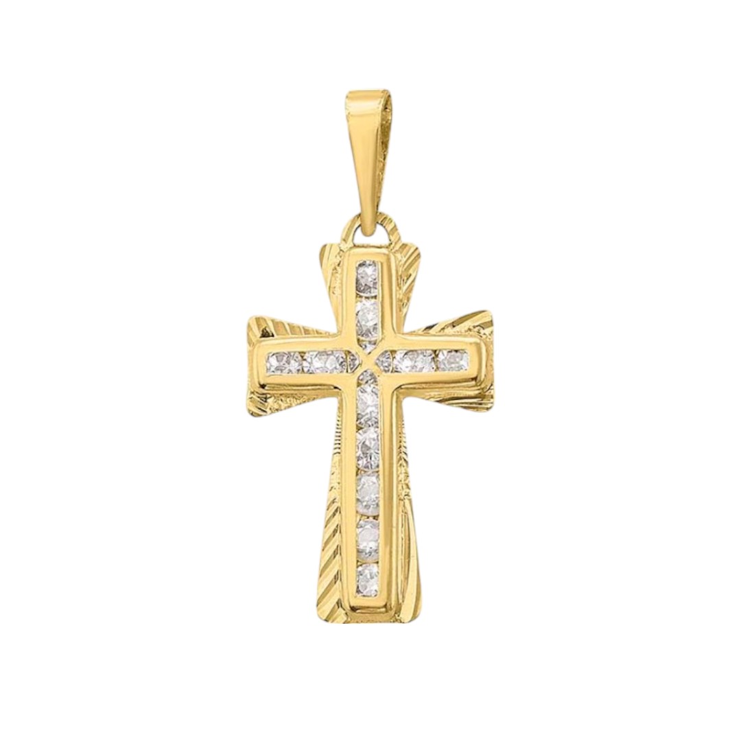 Cruz Diamantada Con Zirconias Oro 10 Kilates + Obsequio