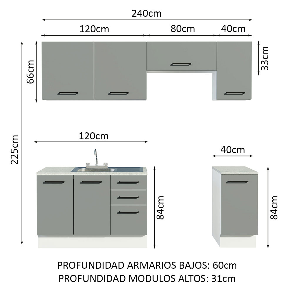 Cocina Integral Completa Modular Madesa Agata Con Pia 240cm BG