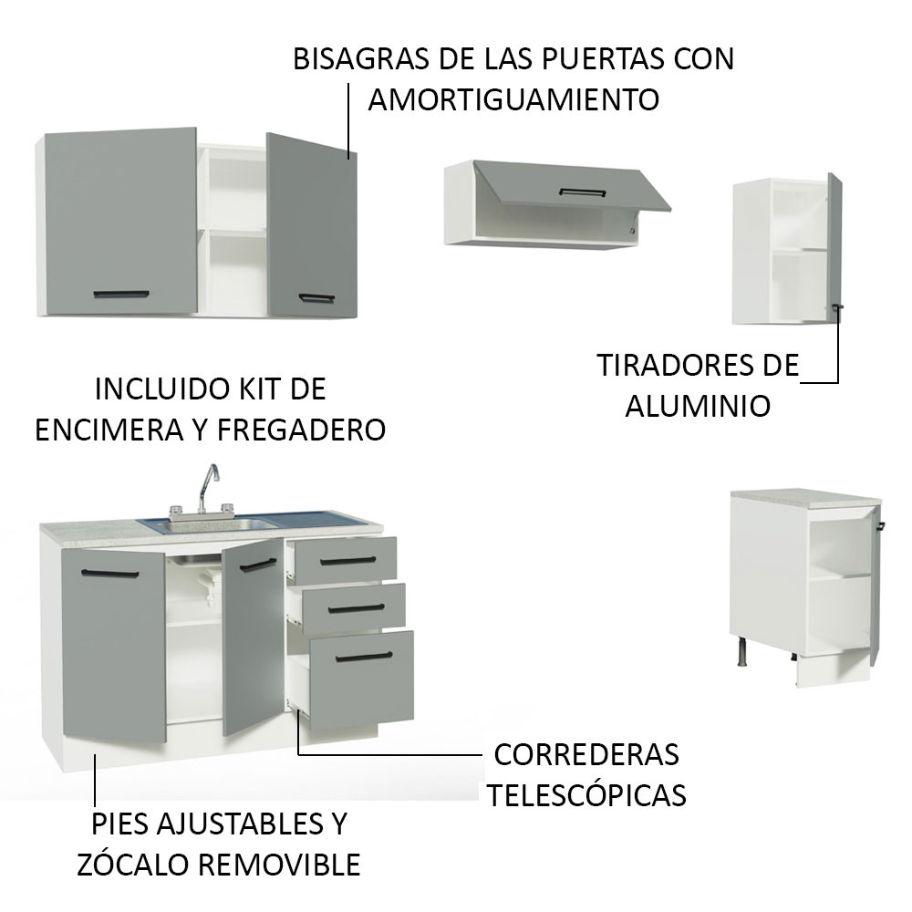 Cocina Integral Completa Modular Madesa Agata Con Pia 240cm BG