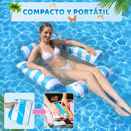 Hamaca Acuática Rosa Y Azul Claro, Sofá Inflable 4 En 1,