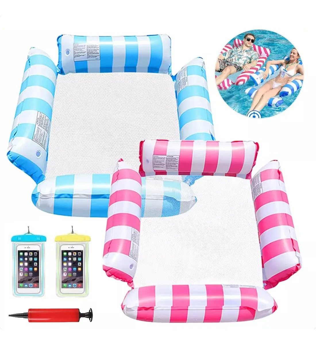 Hamaca Acuática Rosa Y Azul Claro, Sofá Inflable 4 En 1,
