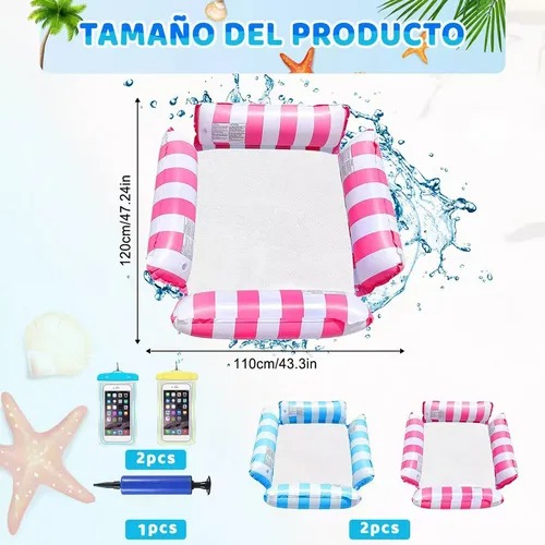 Hamaca Acuática Rosa Y Azul Claro, Sofá Inflable 4 En 1,