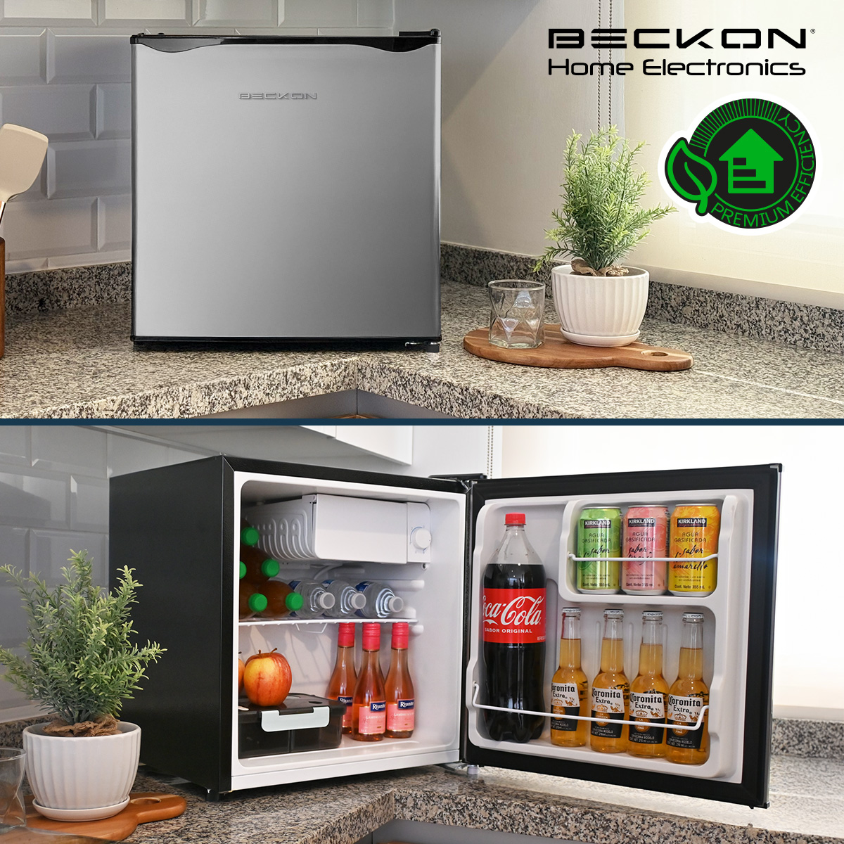 Frigobar con congelador Acero Inoxidable 1.6 Pies - 45L  *Premium Efficiency* Compacto Gris Plata minibar mini fridge