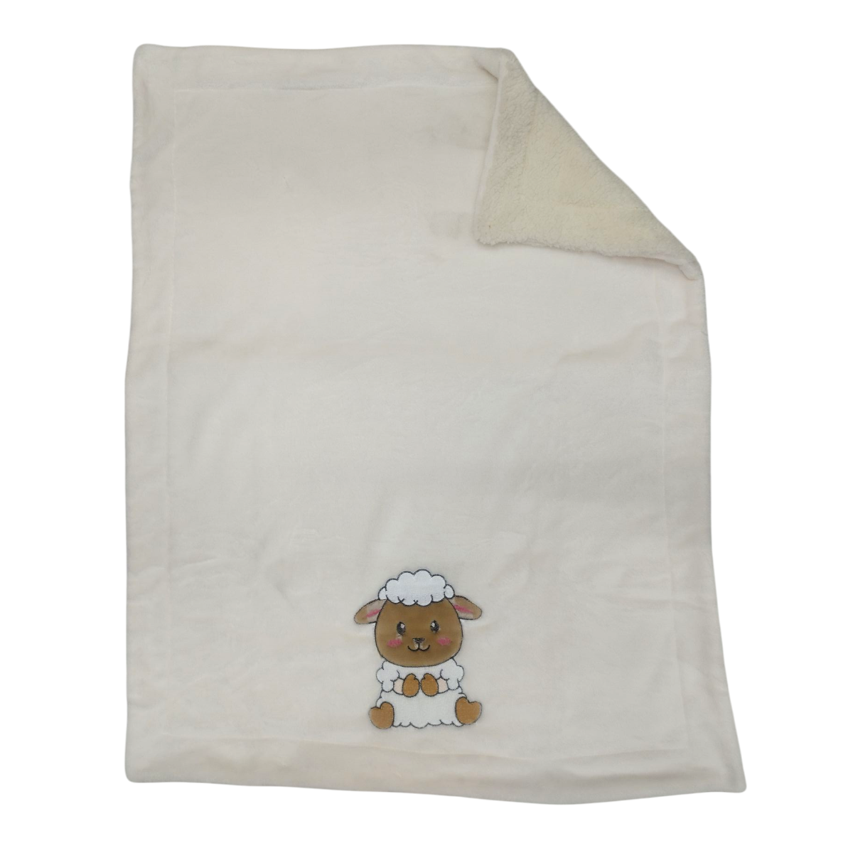 Cobertor Aborregado Bordado Y Almohada Beige Tamaño Baby O Viajero