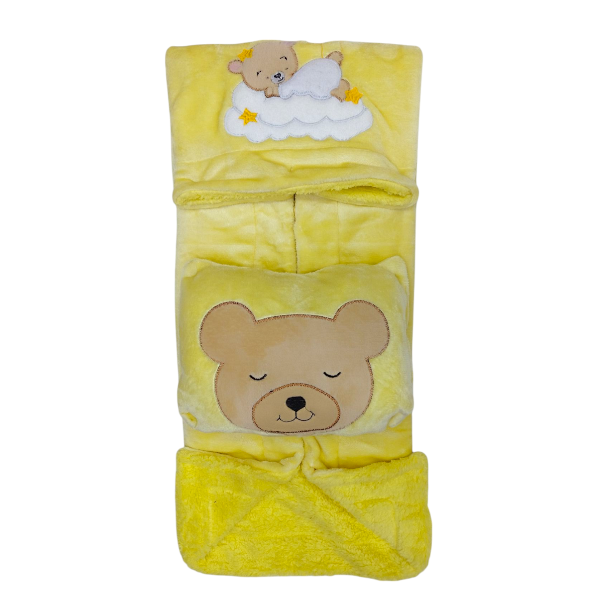Cobertor Aborregado Bordado Y Almohada Amarillo Tamaño Baby O Viajero