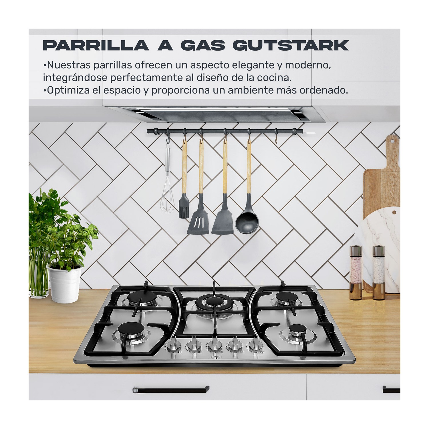 Parrilla Estufa de Gas 5 Quemadores Empotrable Acero Inoxidable Gutstark