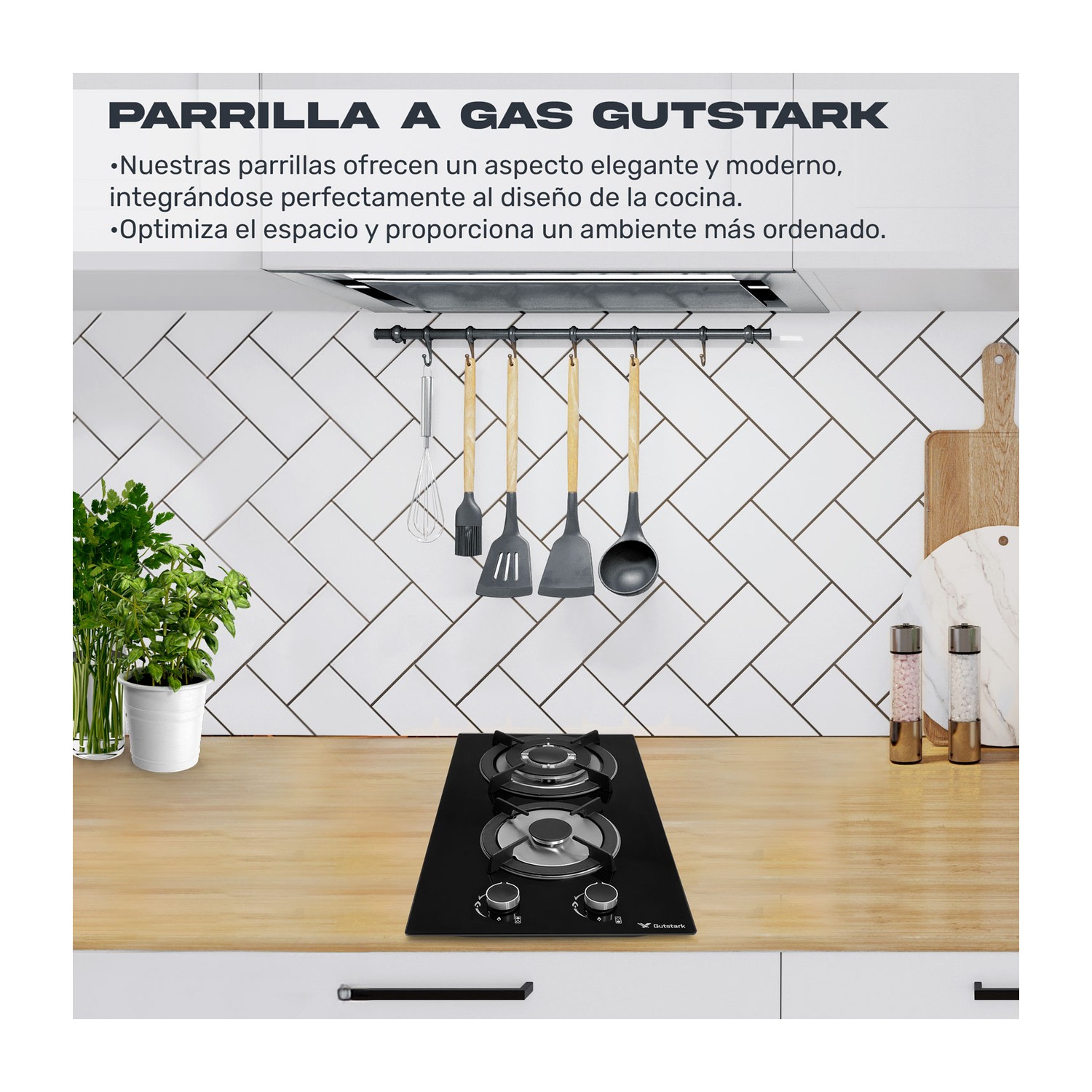 Parrilla De Gas Empotrable 2 Quemadores Vidrio Tem