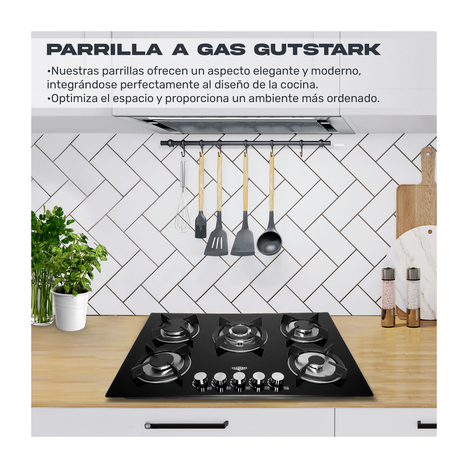 Parrilla Estufa de Gas 5 Quemadores Cristal Templado Empotrable Gutstark