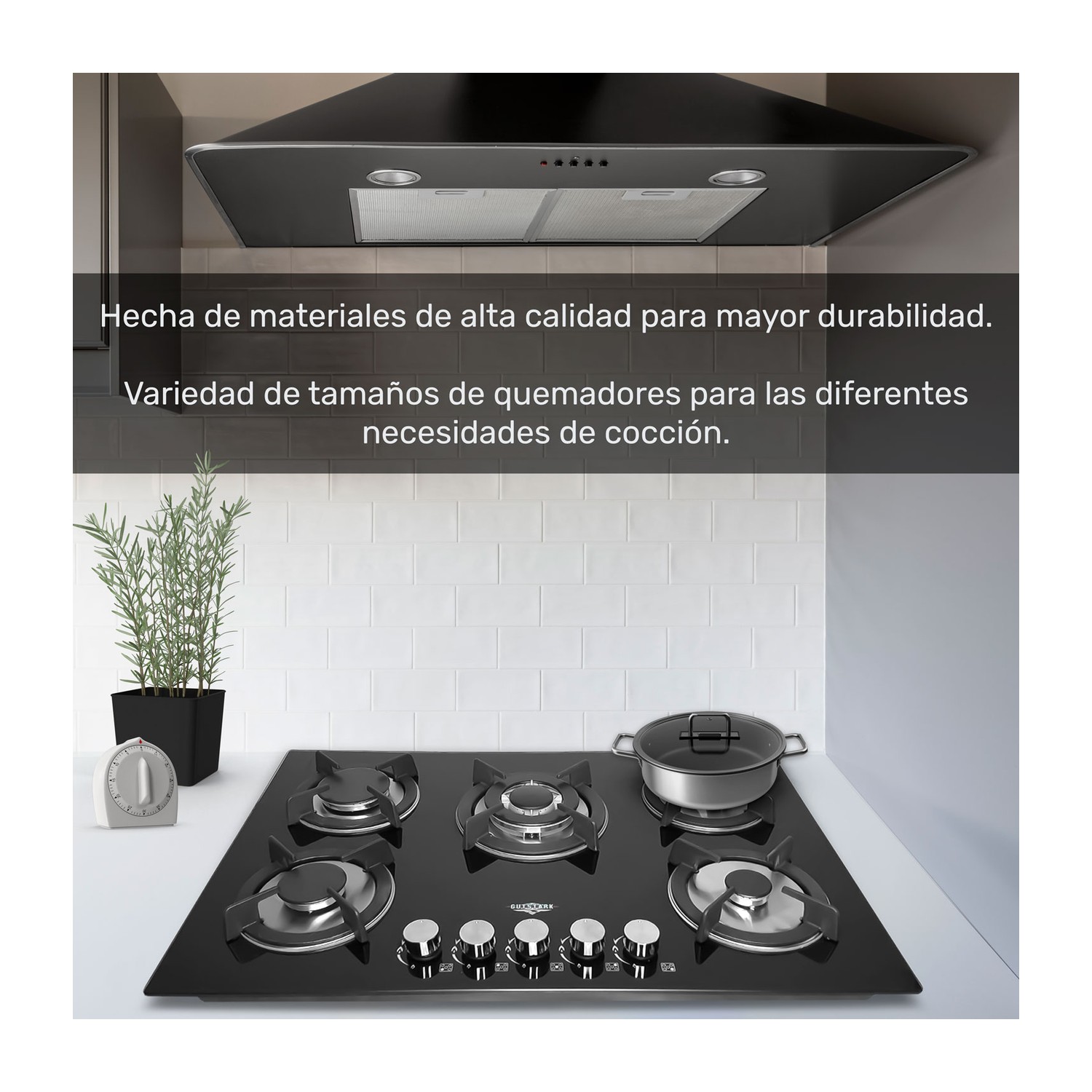 Parrilla Estufa de Gas 5 Quemadores Cristal Templado Empotrable Gutstark