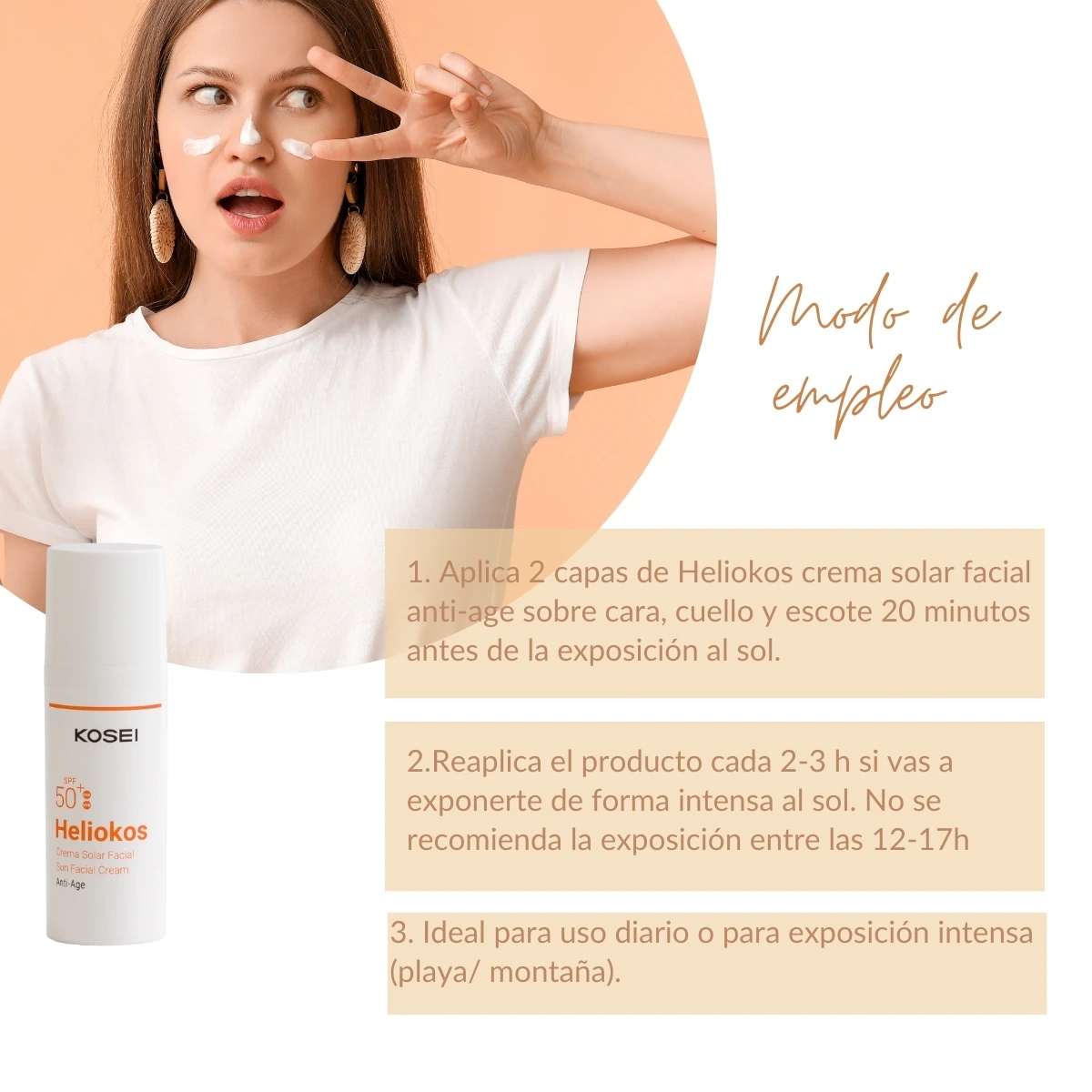 KOSEI Heliokos Protector solar facial antiedad FPS50+ con células madre y vitamina E, textura ligera para todo tipo de piel, 50ml