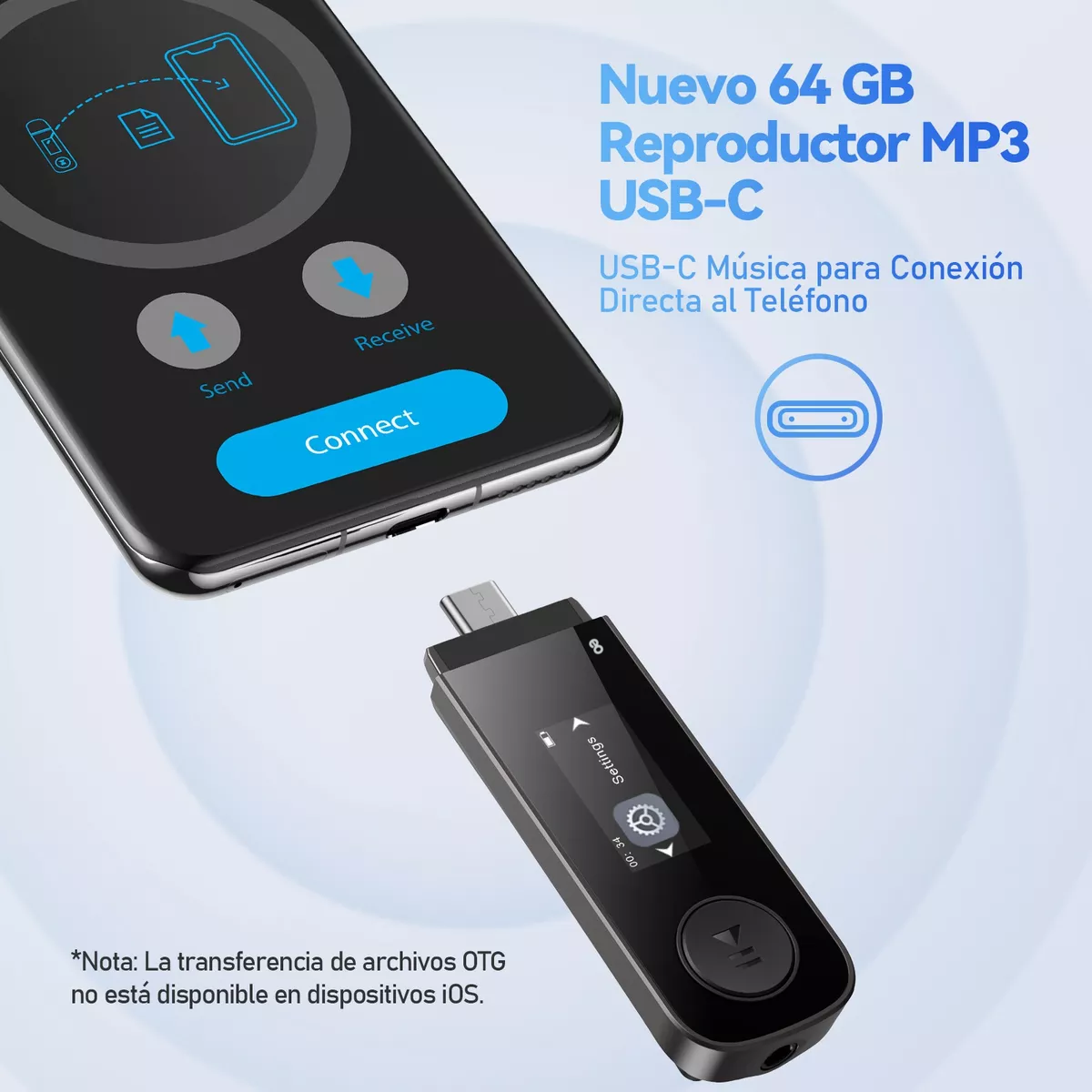 Reproductor Música Portátil Mp3 64gb Con Clip Negro