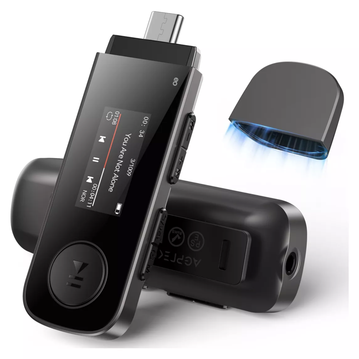 Reproductor Música Portátil Mp3 64gb Con Clip Negro
