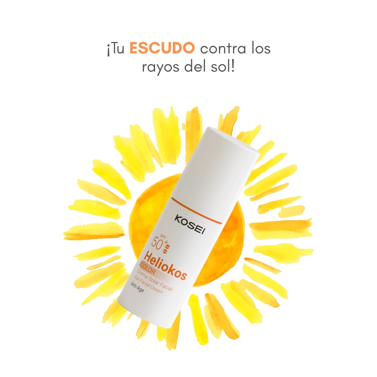 KOSEI Heliokos COLOR Protector solar facial antiedad FPS50+ con Células madre & Vitamina E. Textura ligera, Todo tipo de piel, 50ml