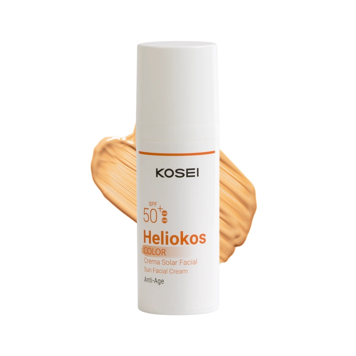 KOSEI Heliokos COLOR Protector solar facial antiedad FPS50+ con Células madre & Vitamina E. Textura ligera, Todo tipo de piel, 50ml