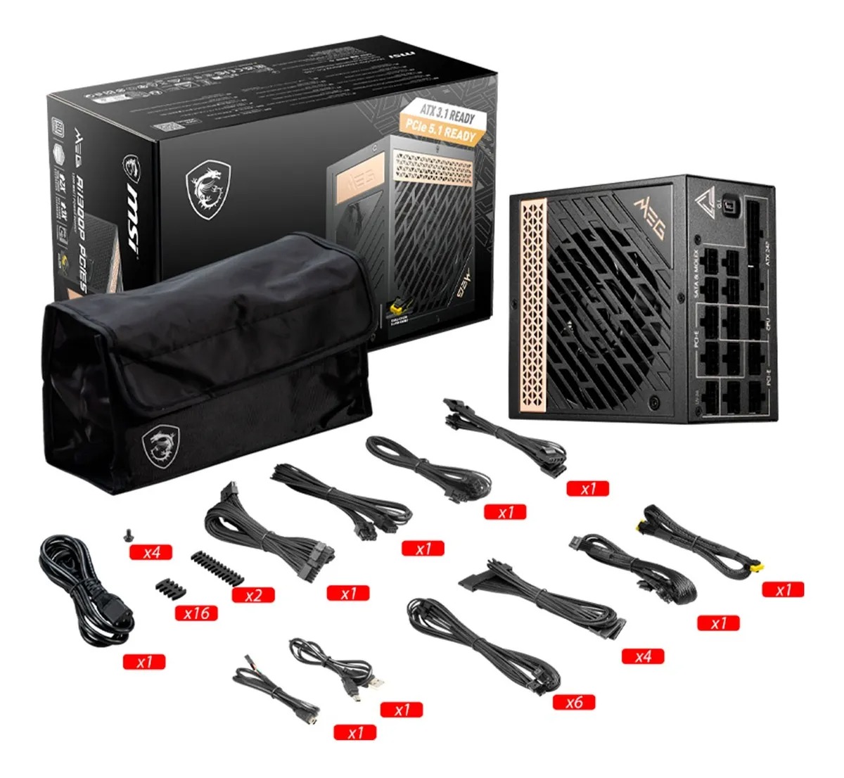 FUENTE MSI MEG AI1300P 1300W 80 PLUS PLATINUM PCIE 5.1 FULL MODULAR ATX MEG AI1300P PCIE5