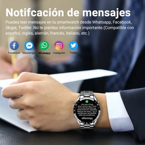 Smartwatch, Correa Plateada, Caja Negra, Multifunción, Resistente al Agua