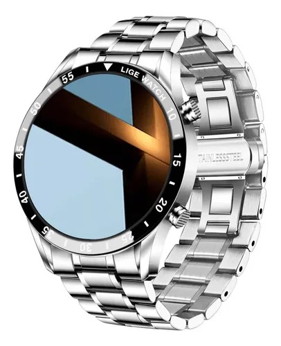 Smartwatch, Correa Plateada, Caja Negra, Multifunción, Resistente al Agua