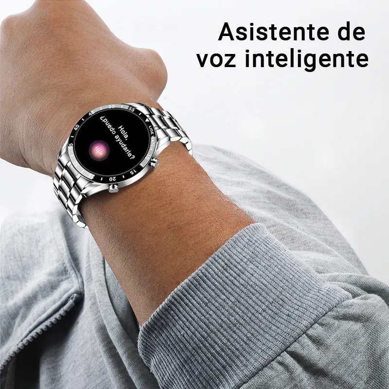 Smartwatch, Correa Plateada, Caja Negra, Multifunción, Resistente al Agua
