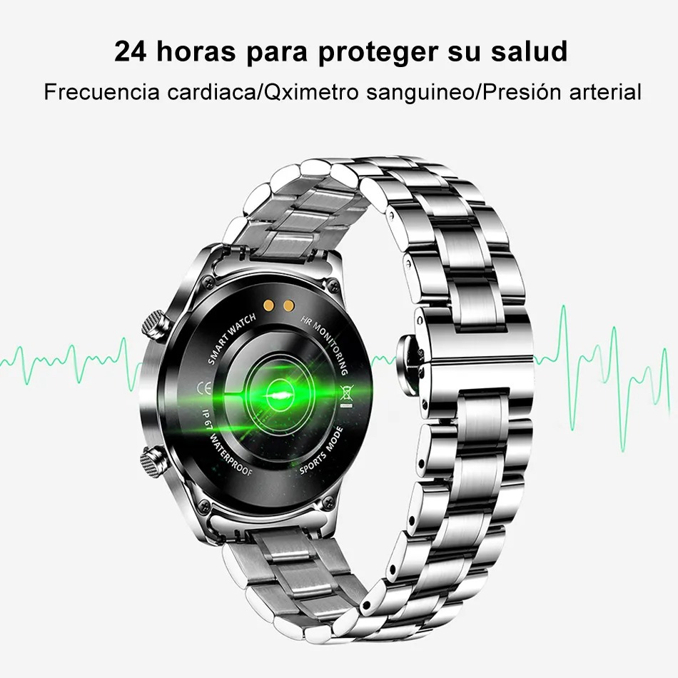 Smartwatch, Correa Plateada, Caja Negra, Multifunción, Resistente al Agua