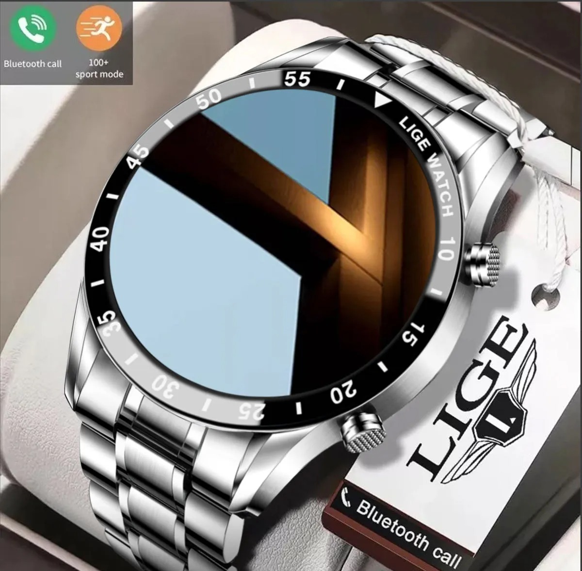 Smartwatch, Correa Plateada, Caja Negra, Multifunción, Resistente al Agua