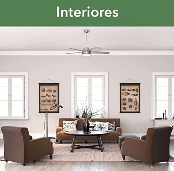HUNTER, Ventilador de Techo con Cadena, Bartlett, Ventilador con Luz para Interiores, 5 Aspas, Color Níquel Cepillado, 52 Pulgadas, Modelo 51329