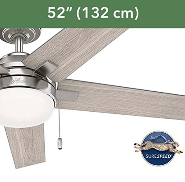 HUNTER, Ventilador de Techo con Cadena, Bartlett, Ventilador con Luz para Interiores, 5 Aspas, Color Níquel Cepillado, 52 Pulgadas, Modelo 51329