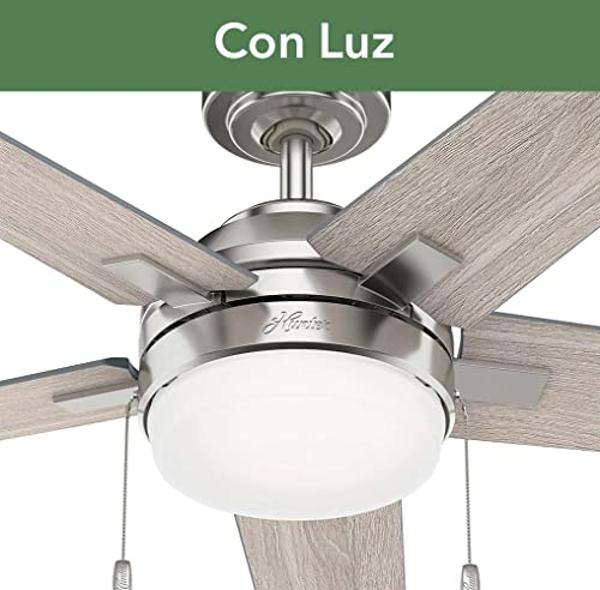 HUNTER, Ventilador de Techo con Cadena, Bartlett, Ventilador con Luz para Interiores, 5 Aspas, Color Níquel Cepillado, 52 Pulgadas, Modelo 51329