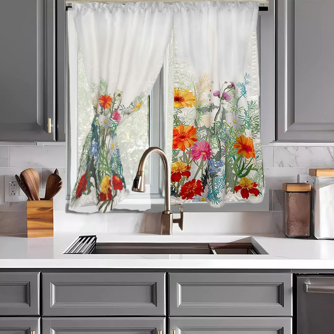 Béla Home Cortinas Cocina Estampada 1.30 Alto X 2m Ancho (Margarita).