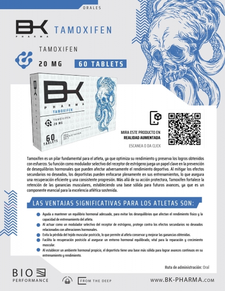 TAMOXIFEN - Tamoxifeno - Oral - 20mg/tab 60 tabletas - BK Pharma - Control estrogénico y recuperación hormonal post ciclo efectiva