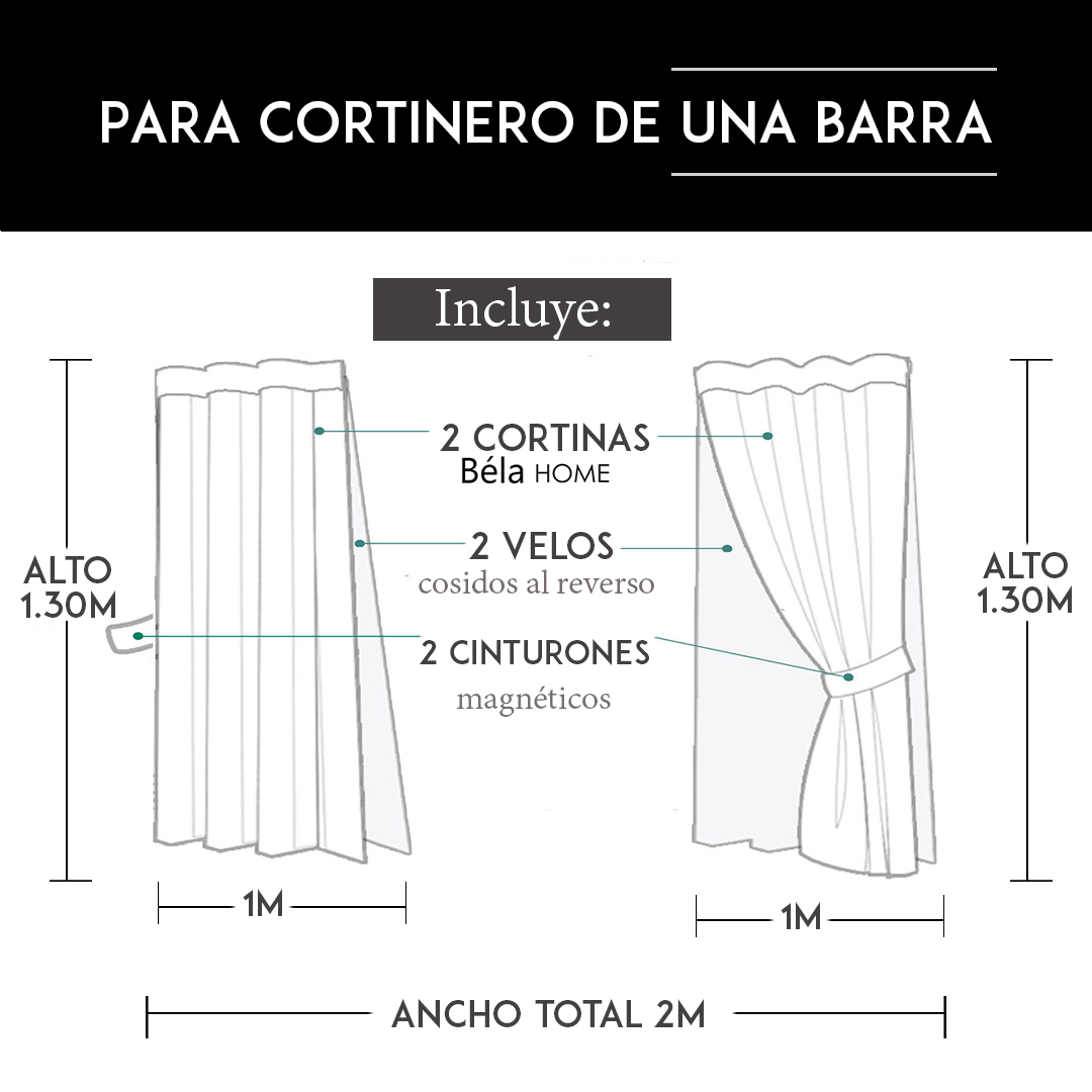 Béla Home Cortinas Cocina Estampada 1.30 Alto X 2m Ancho (Flora).