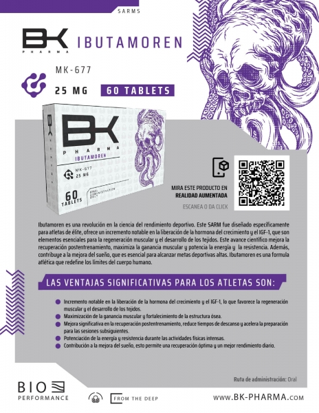 Ibutamoren BK Pharma Oral MK-677 25mg x 60 Tabs Hormona de Crecimiento y Sueño