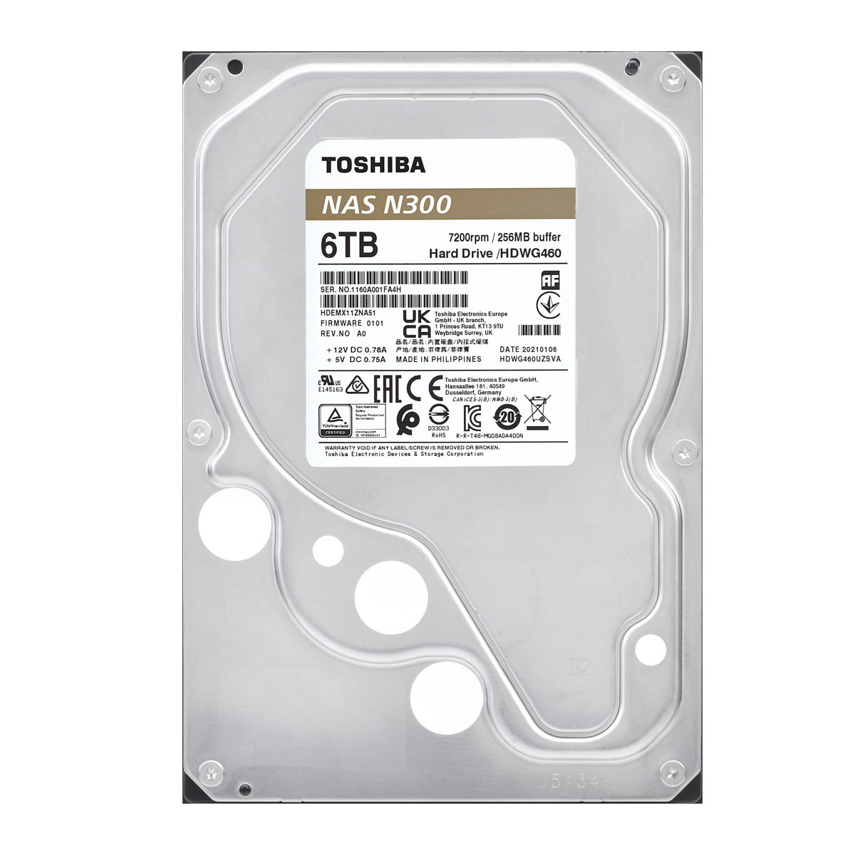 Disco Duro Interno Toshiba  N300 6TB 3.5" 7200RPM NAS 512MB (HDWG760XZSTA)