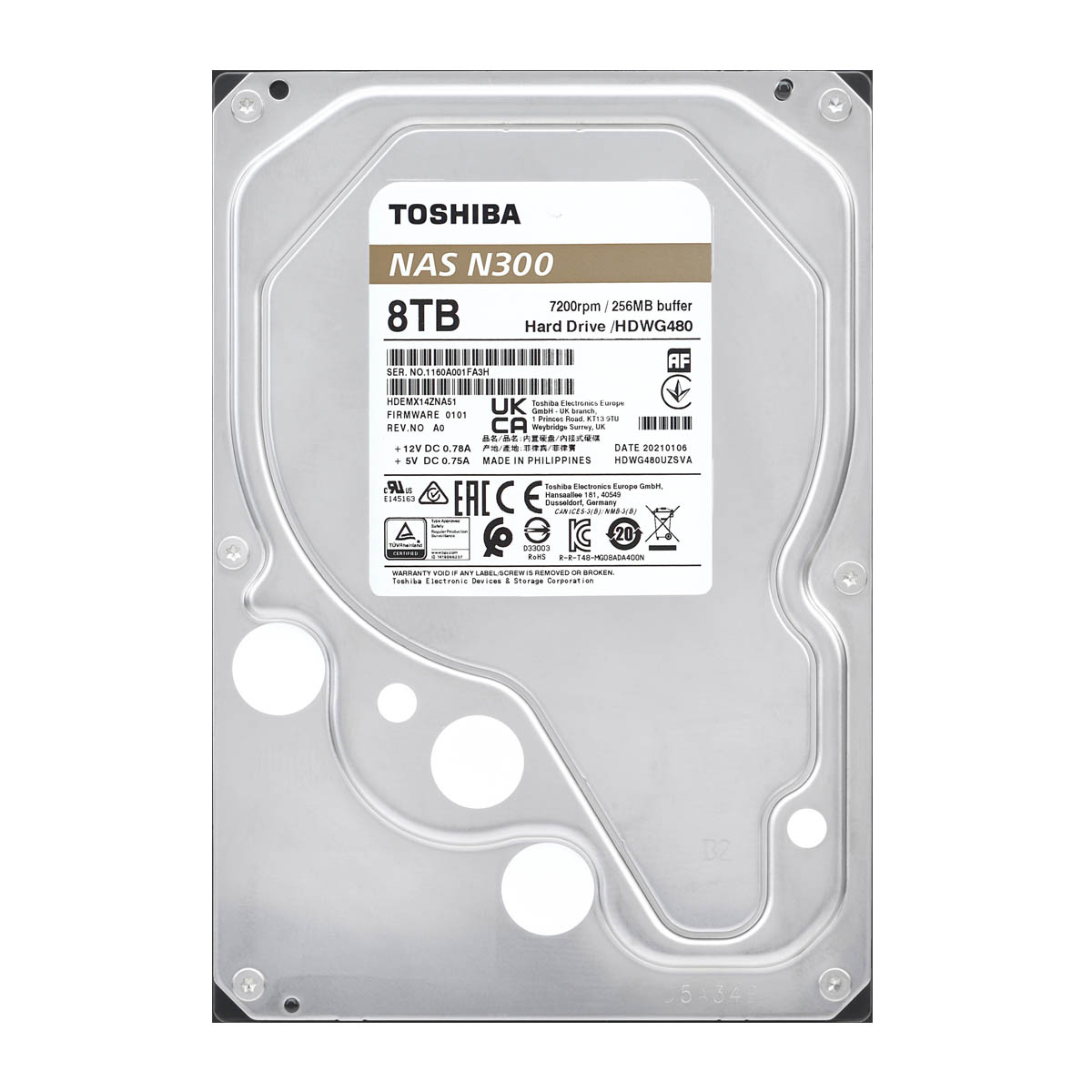 Disco Duro Interno Toshiba  N300 8TB 3.5" 7200RPM NAS 512MB (HDWG780XZSTA)