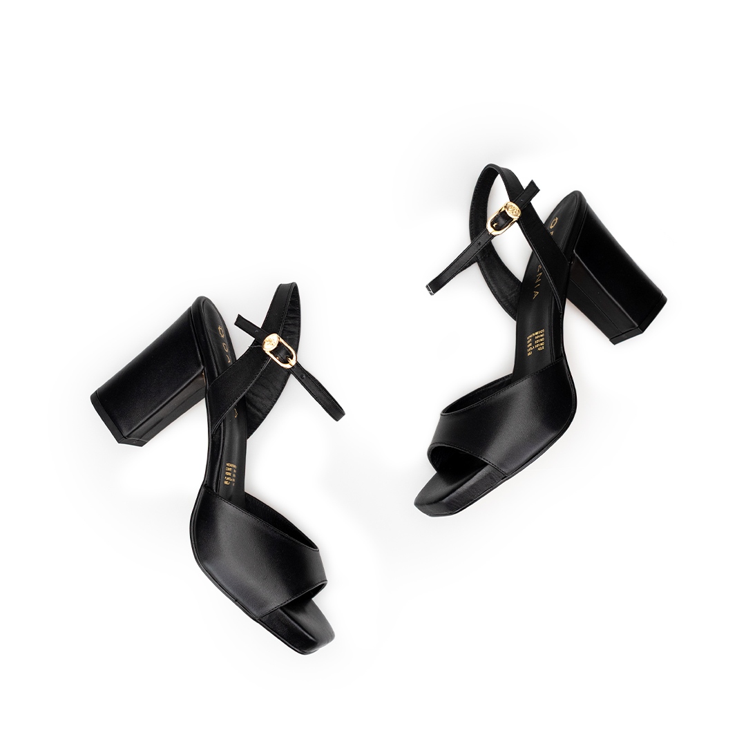 Zapatillas De Tacón Davenia De Piel Sandalia De Tacón Para Dama Mod. Olivia Negro