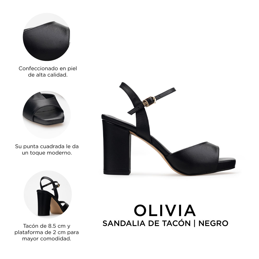 Zapatillas De Tacón Davenia De Piel Sandalia De Tacón Para Dama Mod. Olivia Negro