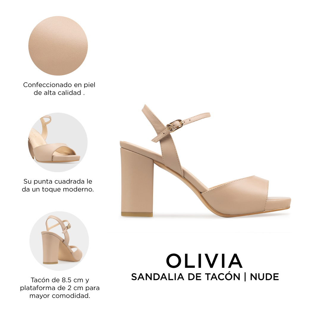 Zapatillas De Tacón Davenia De Piel Sandalia De Tacón Para Dama Mod. Olivia Nude