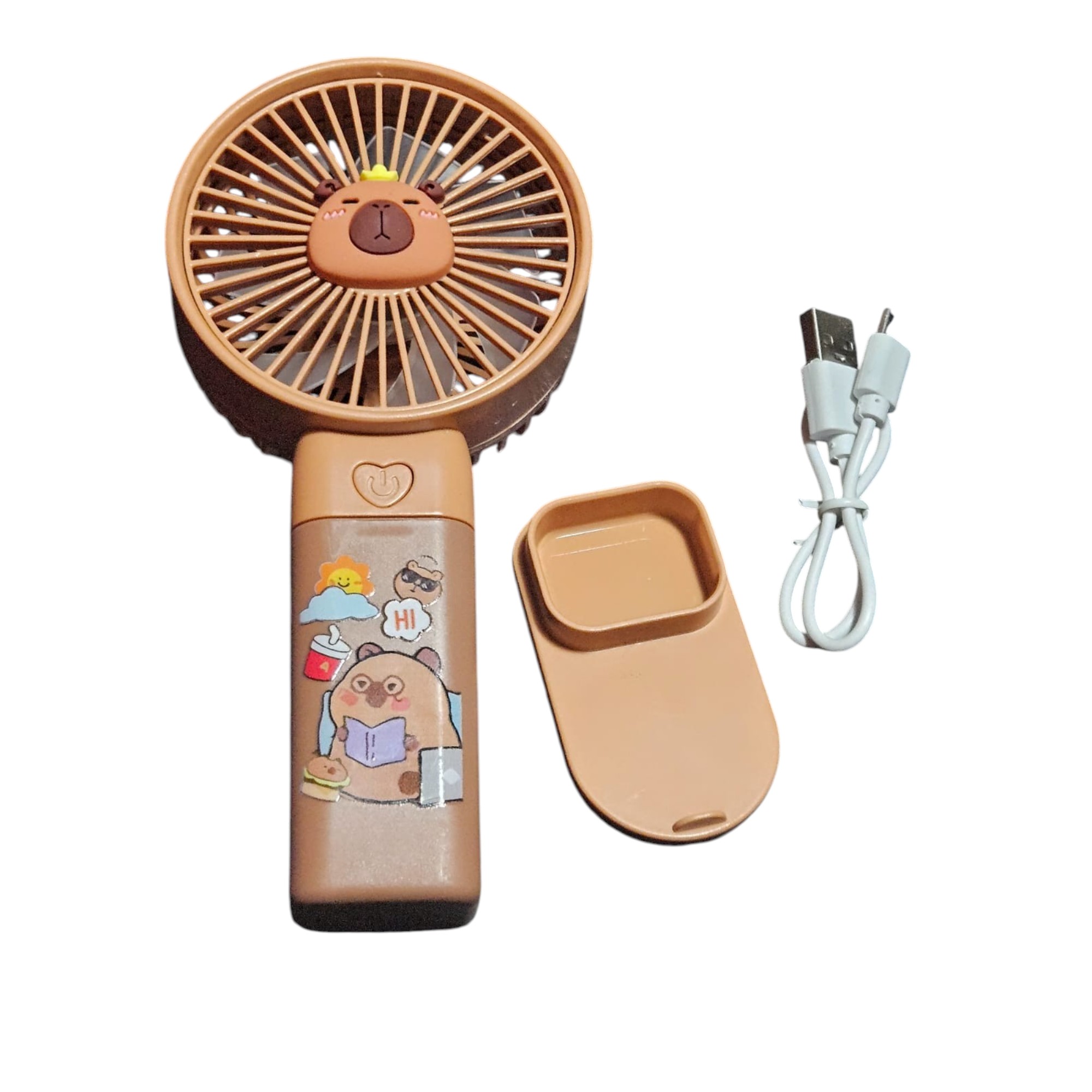 Mini Ventilador Personal, de capibara, 3 velocidades, con cable usb