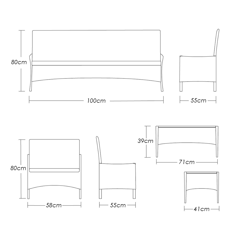 Ilios Innova Juego de Sala para jardín de 4 piezas fabricado en Mimbre sintético, Set para exteriores 3 Sofás con Asiento Acolchado y Mesa de Vidrio (Gris)