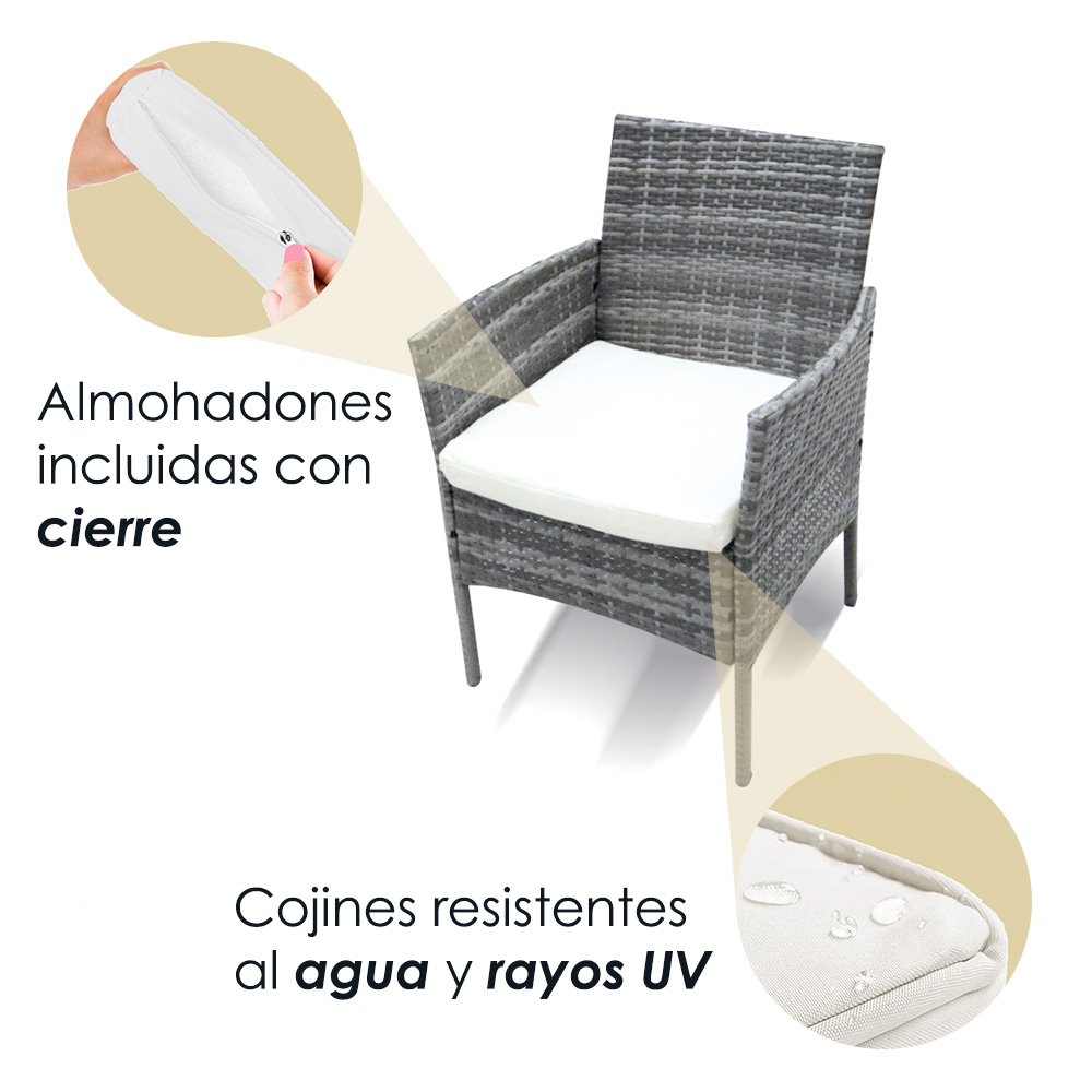 Ilios Innova Juego de Sala para jardín de 4 piezas fabricado en Mimbre sintético, Set para exteriores 3 Sofás con Asiento Acolchado y Mesa de Vidrio (Gris)