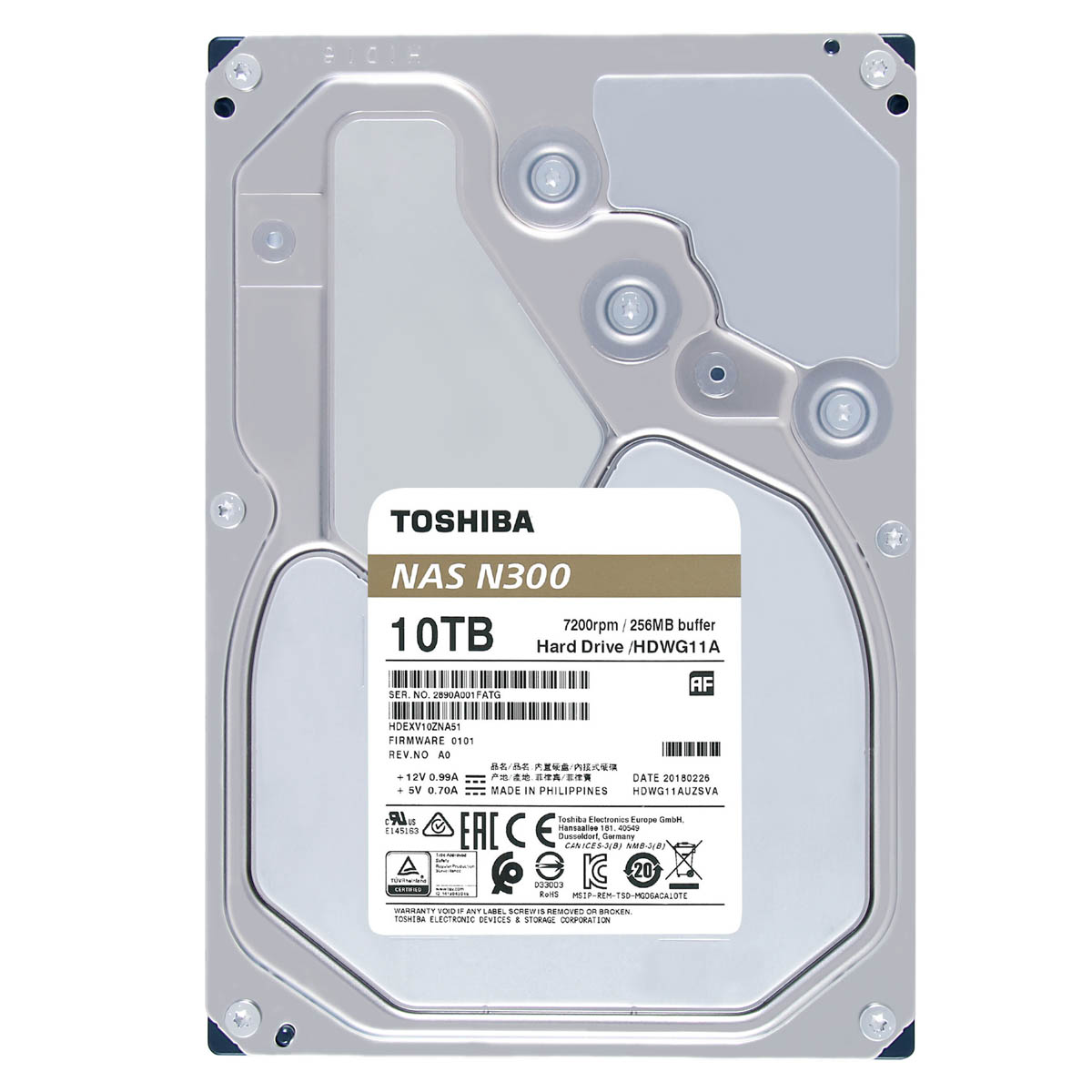 Disco Duro Interno Toshiba  N300 10TB 3.5" 7200RPM NAS 512MB (HDWG71AXZSTA)